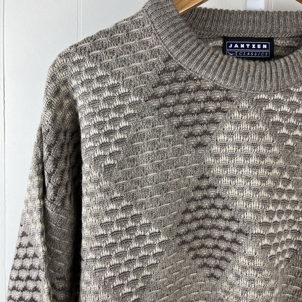 Vintage Jantzen Classics Crewneck Sweater‎ Tan Beige Geometric Textured Mens XL